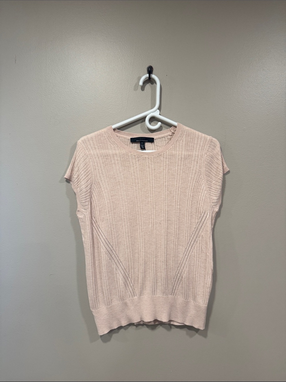 White House Black Market Pale Pink Ribbed Crew Neck Sweater Top